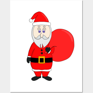 Cute Santa Claus Holding Bag of Gifts Posters and Art